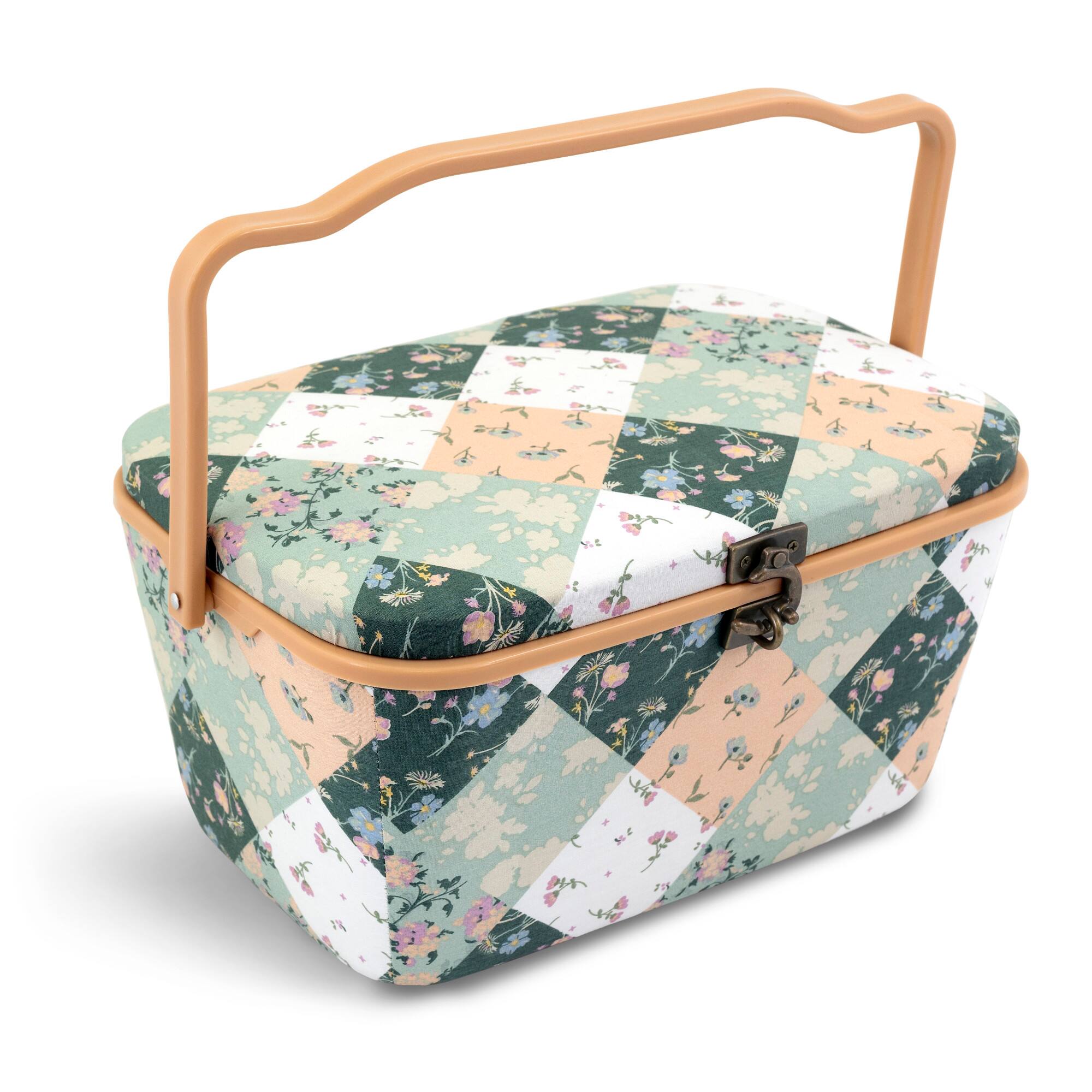 Green Patchwork Dritz Large Oval Sewing Basket